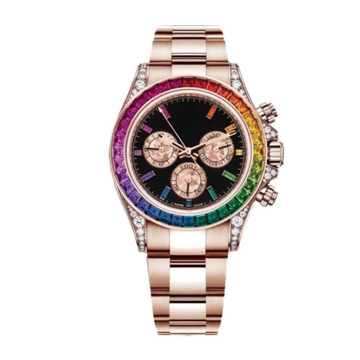 Chronograph 40 – Black Dial | Rose Gold Tone Bracelet & Multicolor Gem Bezel